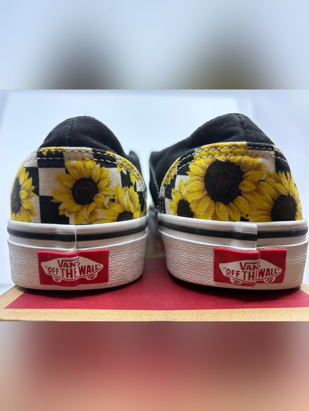 Vans Black and Yellow Sunflower Checkerboard Slip-On Sneakers - Picture 2 of 5